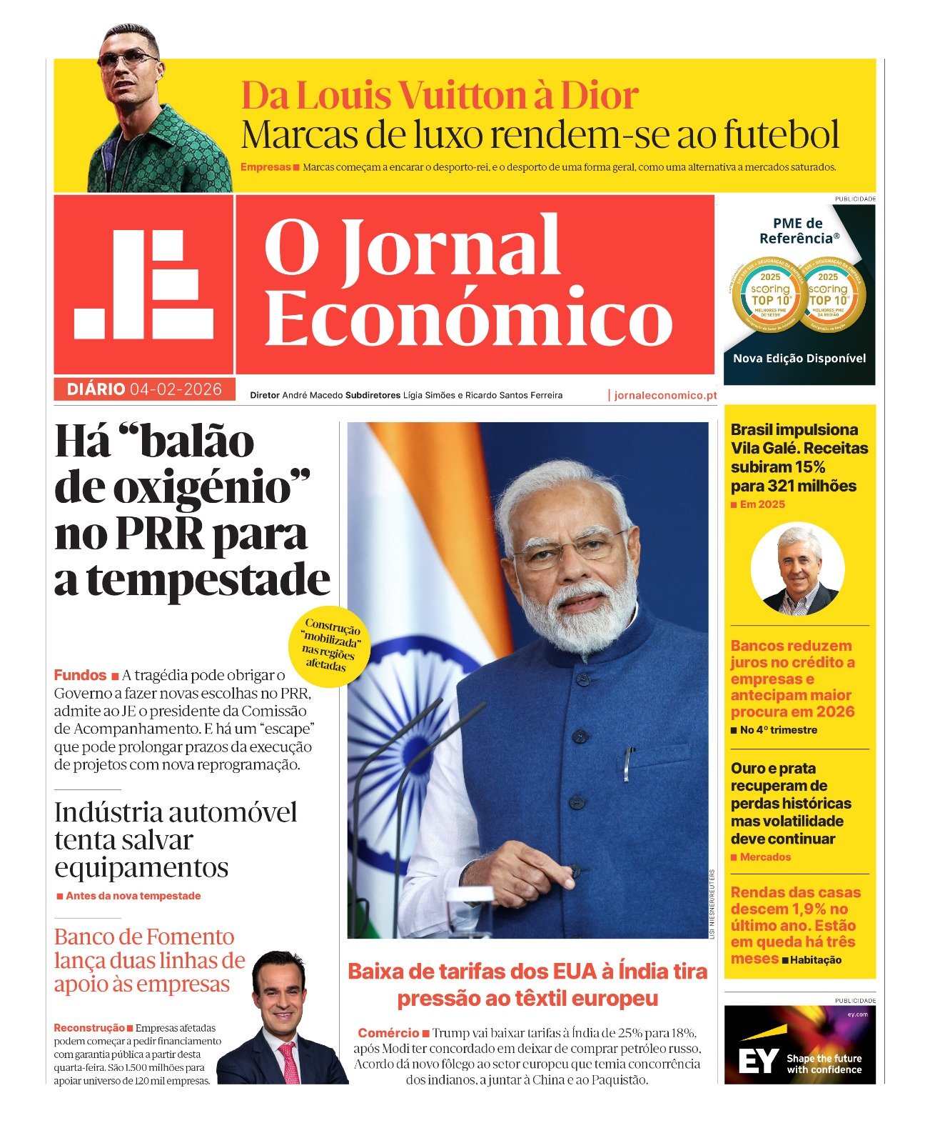 A primeira página do Jornal Económico